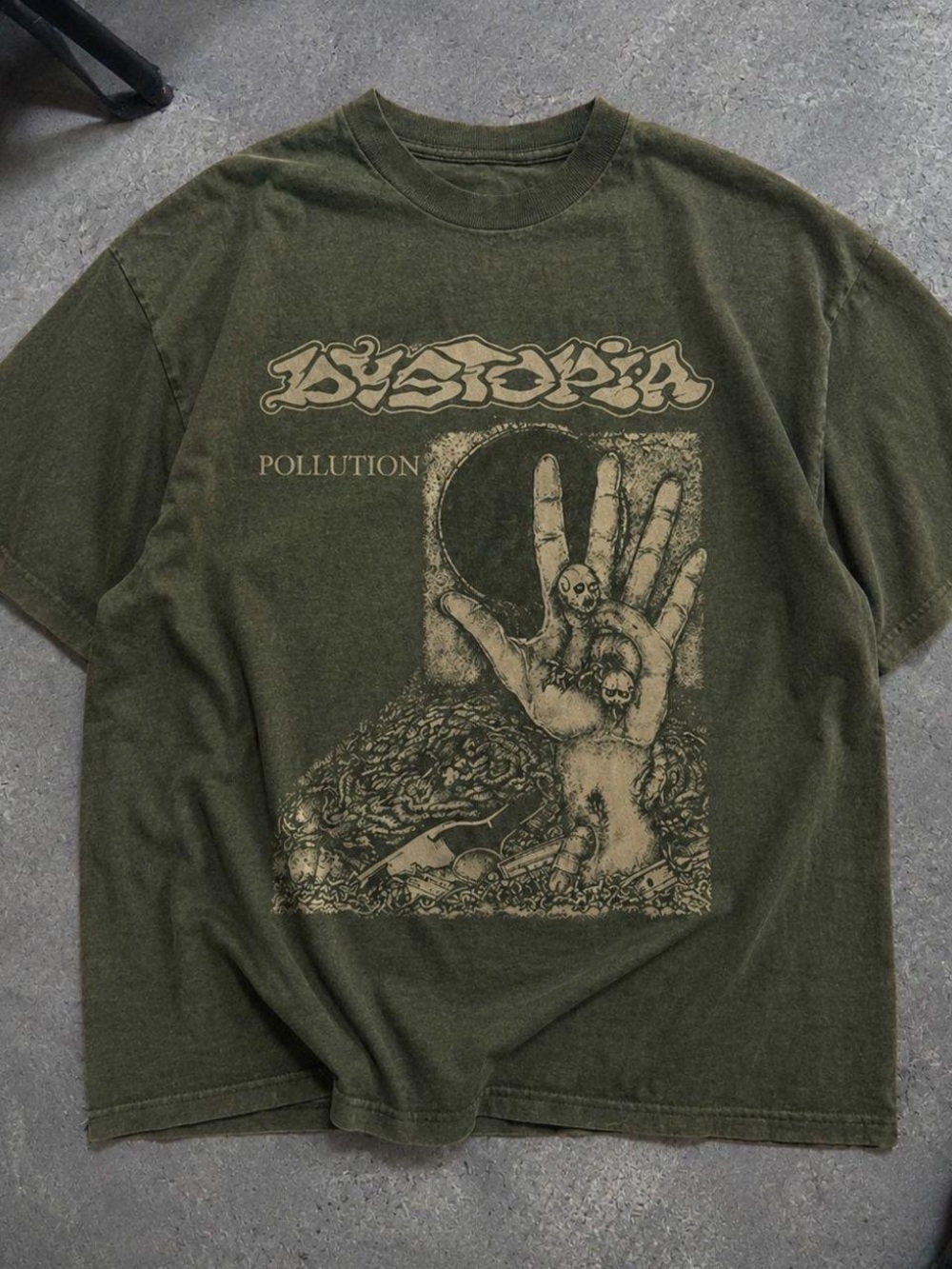 Gildan Olive Green 'Pollution' Graphic Tee